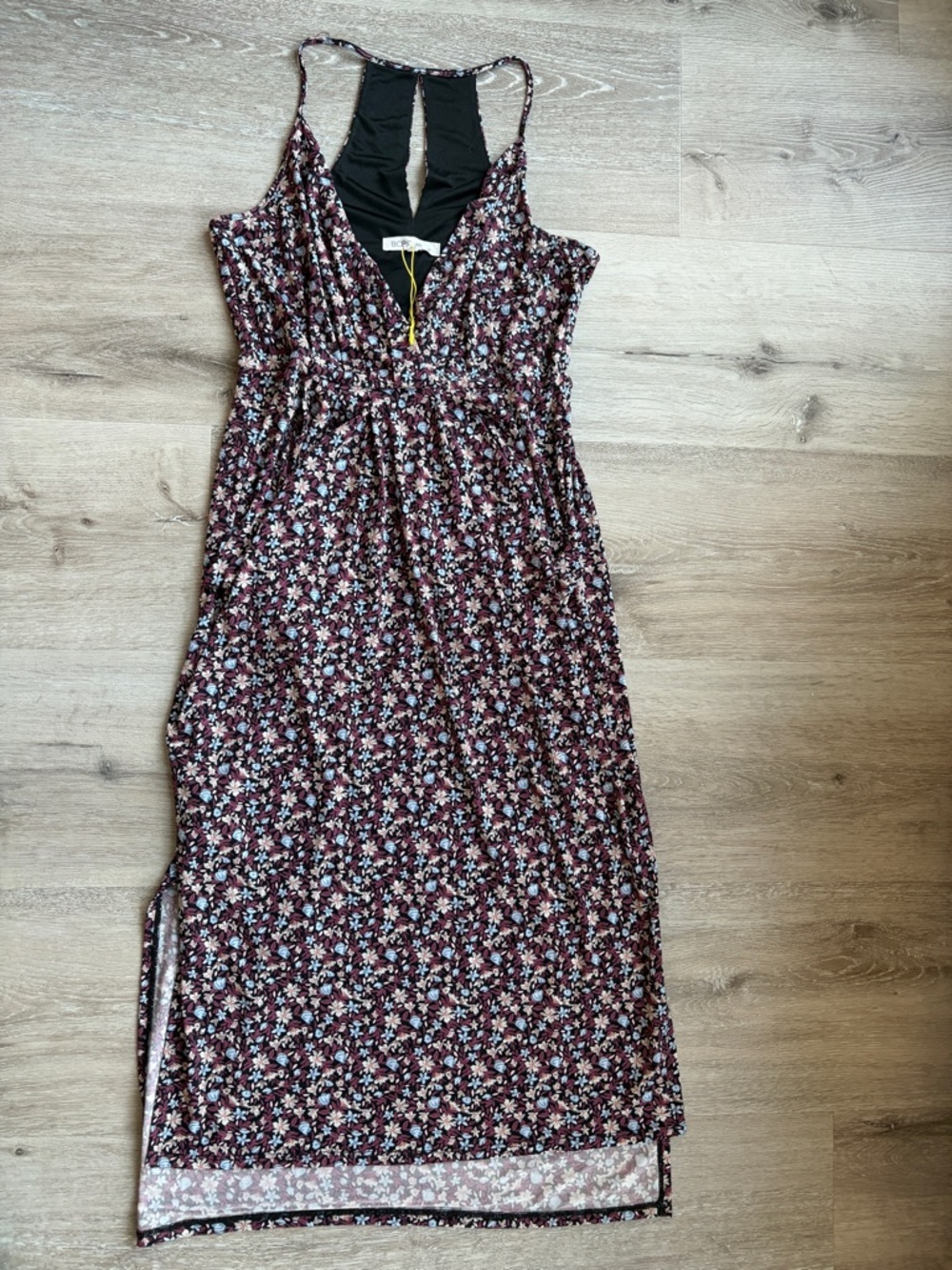 BCBGeneration Faux Wrap Midi V-Neck Sundress with Draped Pockets and Side Split